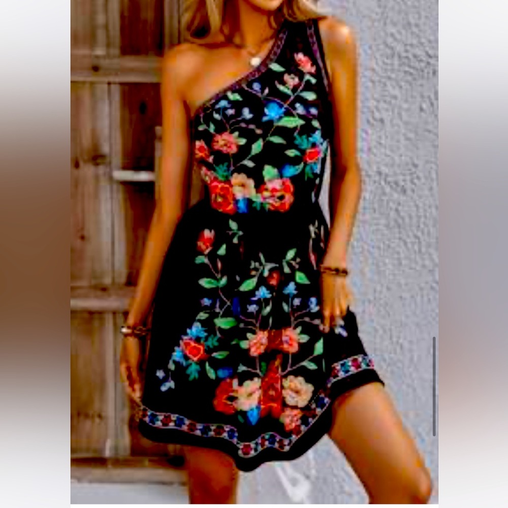 New SHEIN LUNE Floral Print One Shoulder Dress - Picture 1 of 8